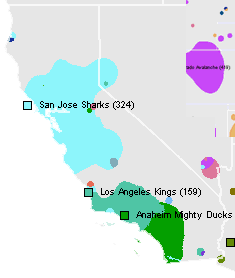 NHL fan map of California